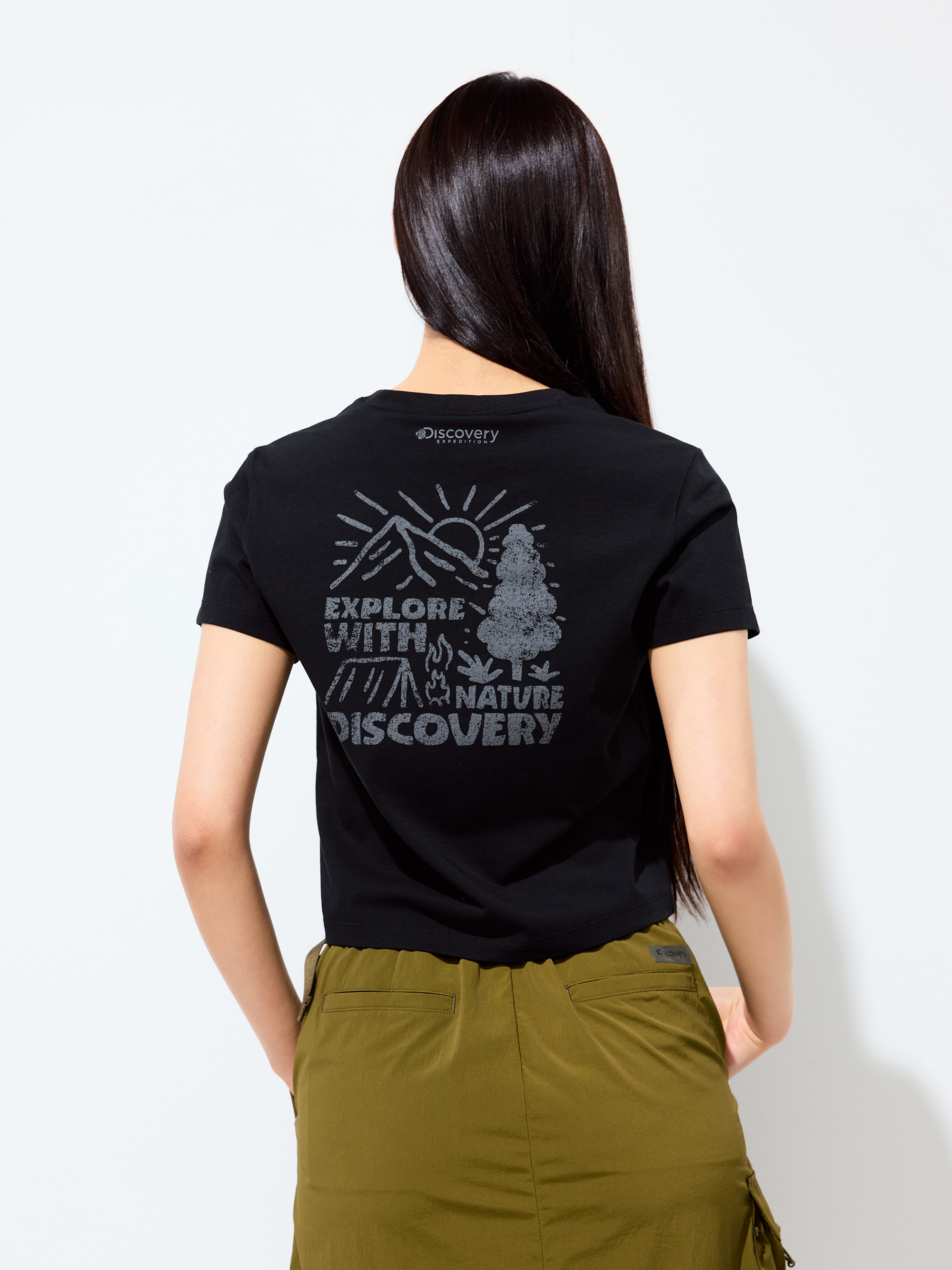 Women's Freshvent Washed Crop Camping Hand-drawing Graphic Short Sleeve T-shirt