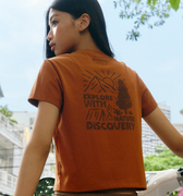 Women's Freshvent Washed Crop Camping Hand-drawing Graphic Short Sleeve T-shirt