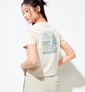 Women's Freshvent Washed Crop Camping Hand-drawing Graphic Short Sleeve T-shirt