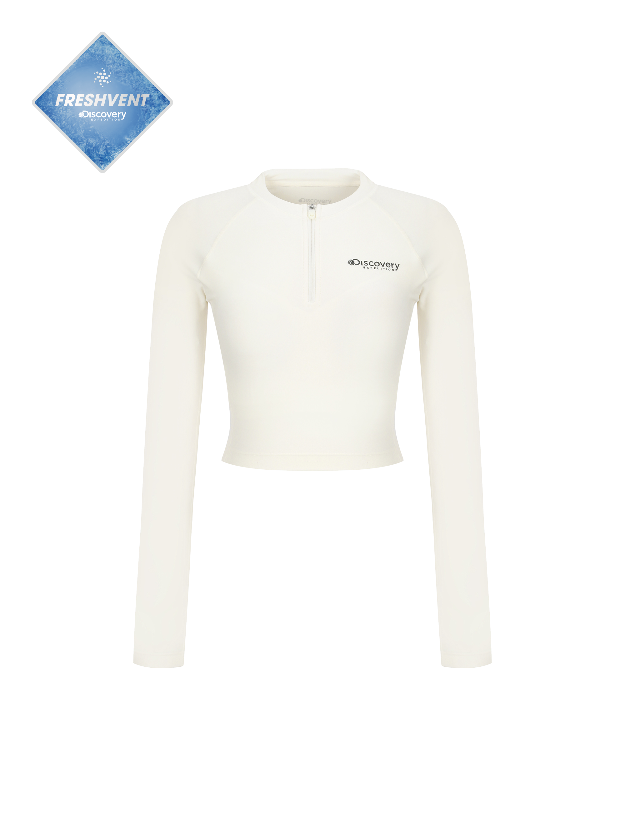 Freshvent Women's Basic Rogo Half Zipup Crop Rash Guard