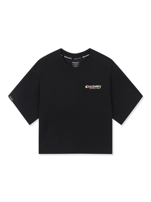 [KIDS] Girl`S Semi Crop Shorts Sleeve T-Shirts Black