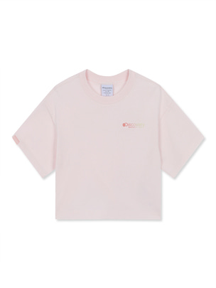 [KIDS] Girl`S Semi Crop Shorts Sleeve T-Shirts Pink