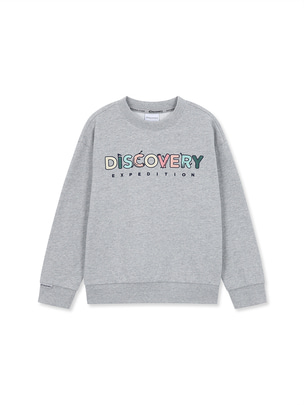[KIDS] Embroidered Lettering Sweatshirt Melange Grey