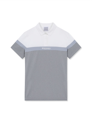 [WMS] Color Block Collar T-Shirts Melange Grey