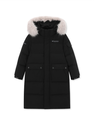 [KIDS] Premium Fur Goose Long Down Jacket Black