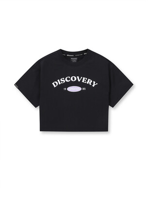 [KIDS] Girl Varsity Semi Crop Shorts Sleeve T-Shirts Black