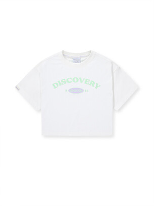 [KIDS] Girl Varsity Semi Crop Shorts Sleeve T-Shirts Off White
