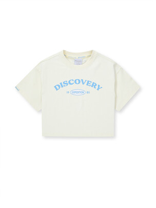 [KIDS] Girl Varsity Semi Crop Shorts Sleeve T-Shirts L.Cream
