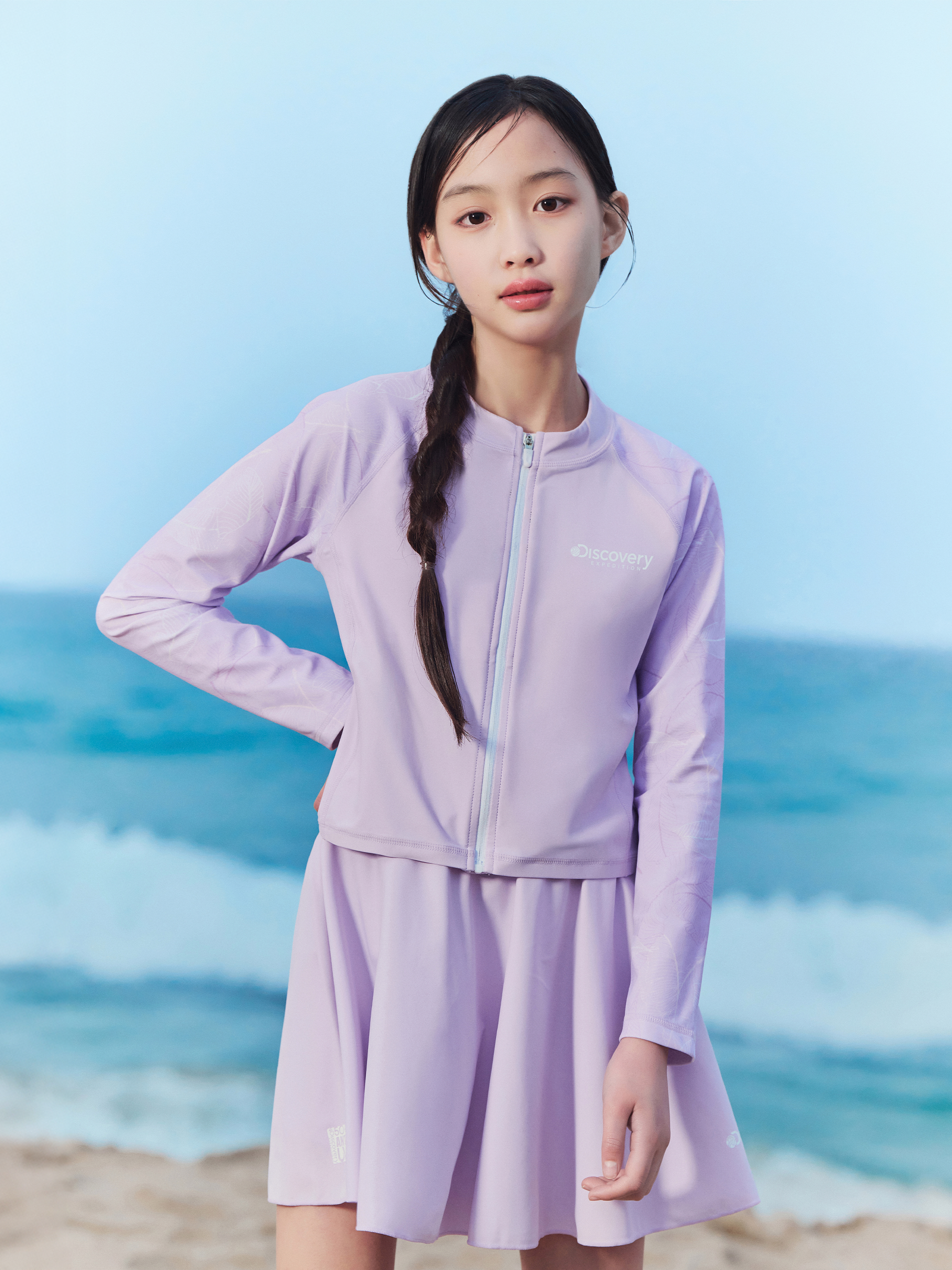 Girls Freshvent Pattern Full Zip Semi Crop Rashguard