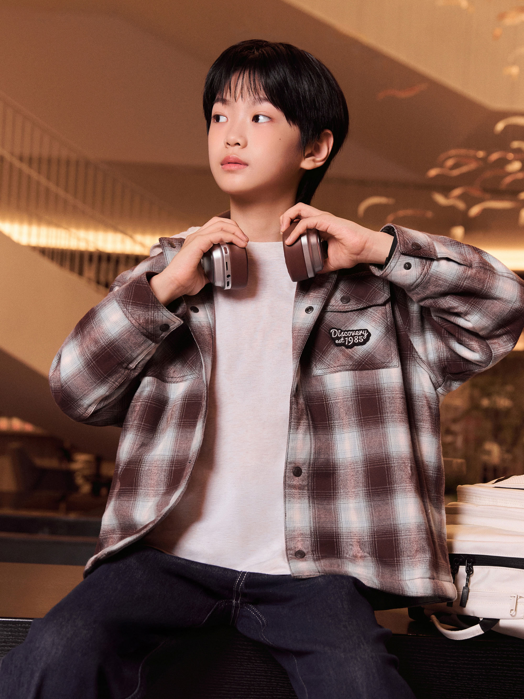 Kids' Detachable Hood Check Shacket