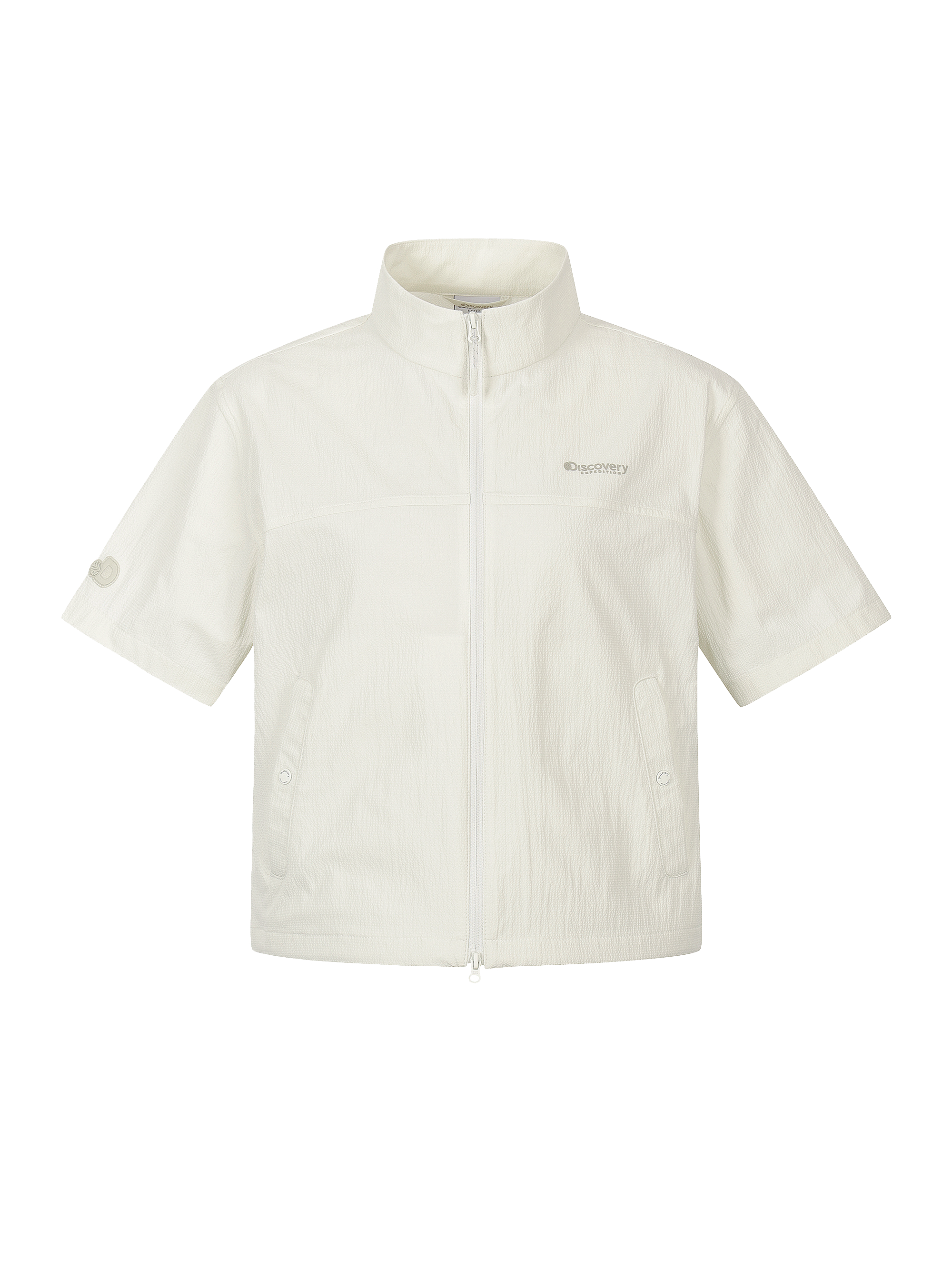 Women's Seersucker High Neck Short Sleeve Jacket