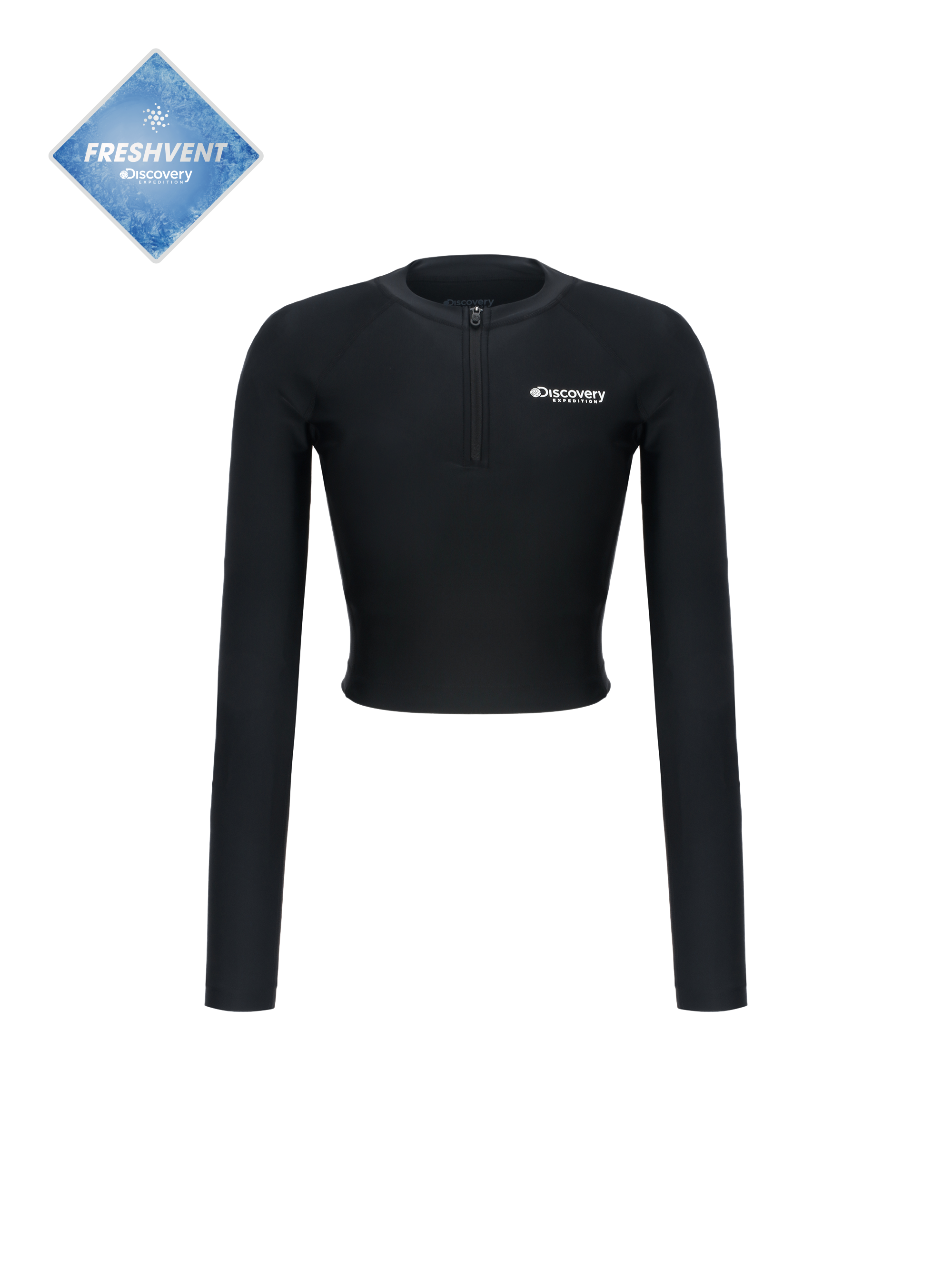 Freshvent Women's Basic Rogo Half Zipup Crop Rash Guard