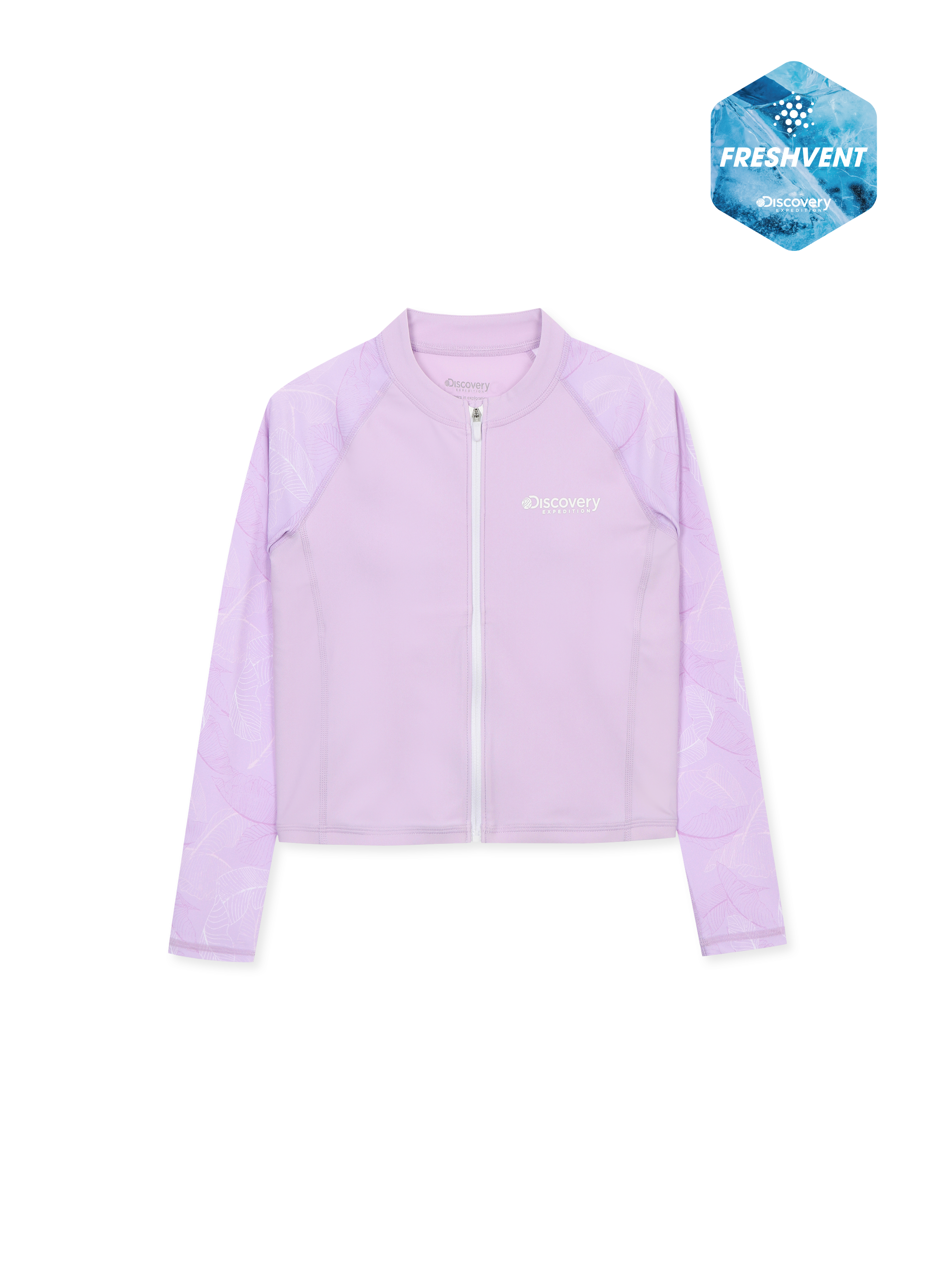 Girls Freshvent Pattern Full Zip Semi Crop Rashguard