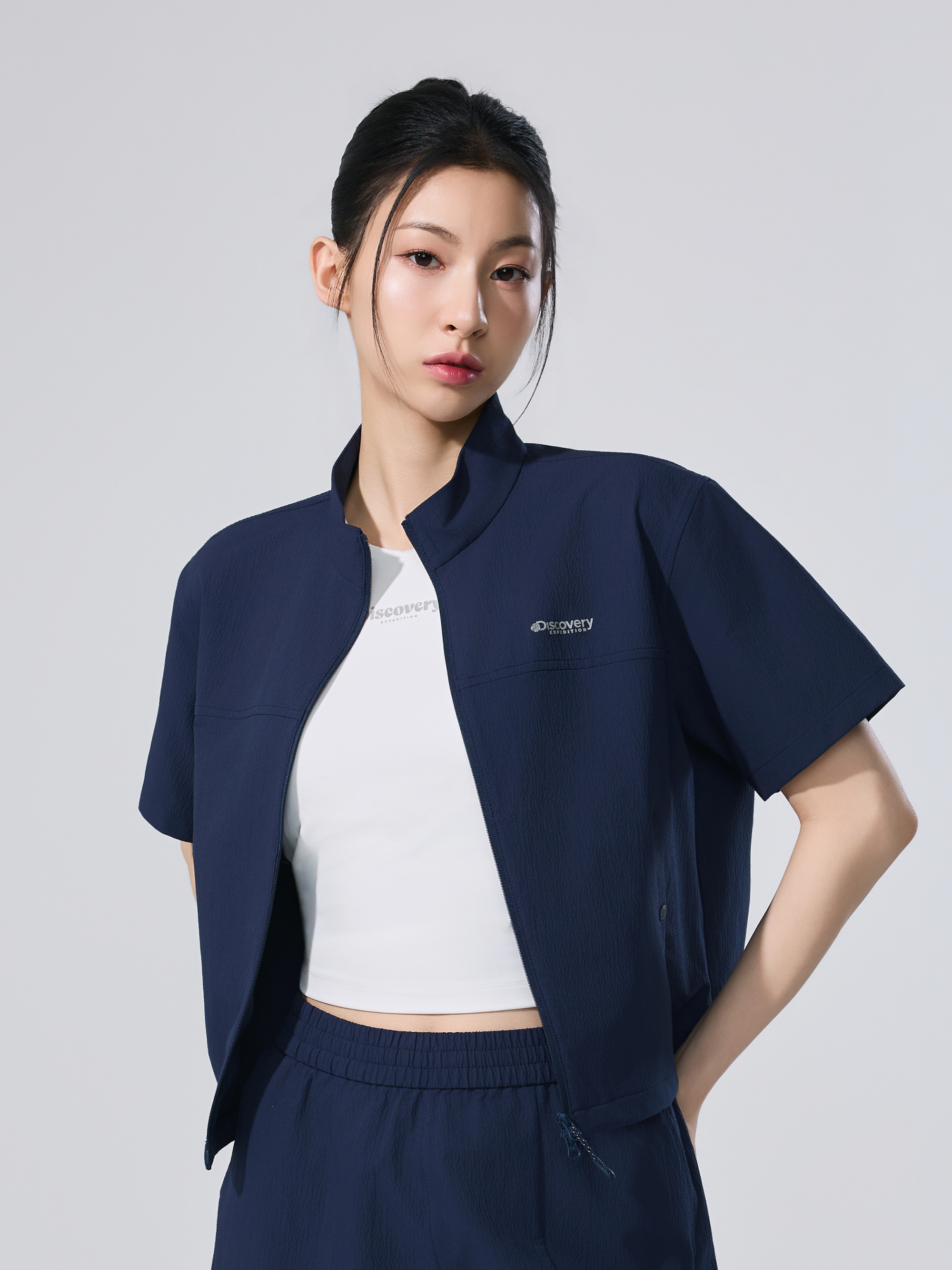 W's Seersucker High Neck Short Sleeve Jacket