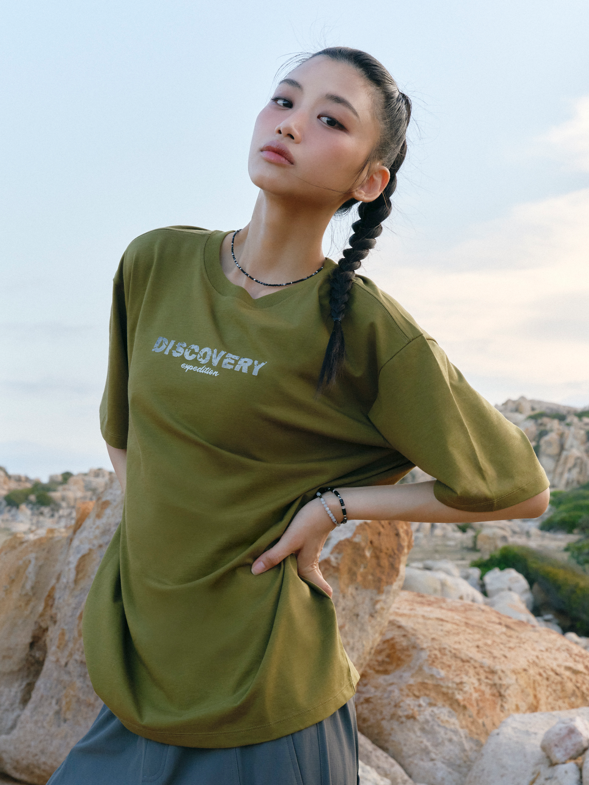 Freshvent Overfit Washed Center Logo Short-sleeve T-shirt