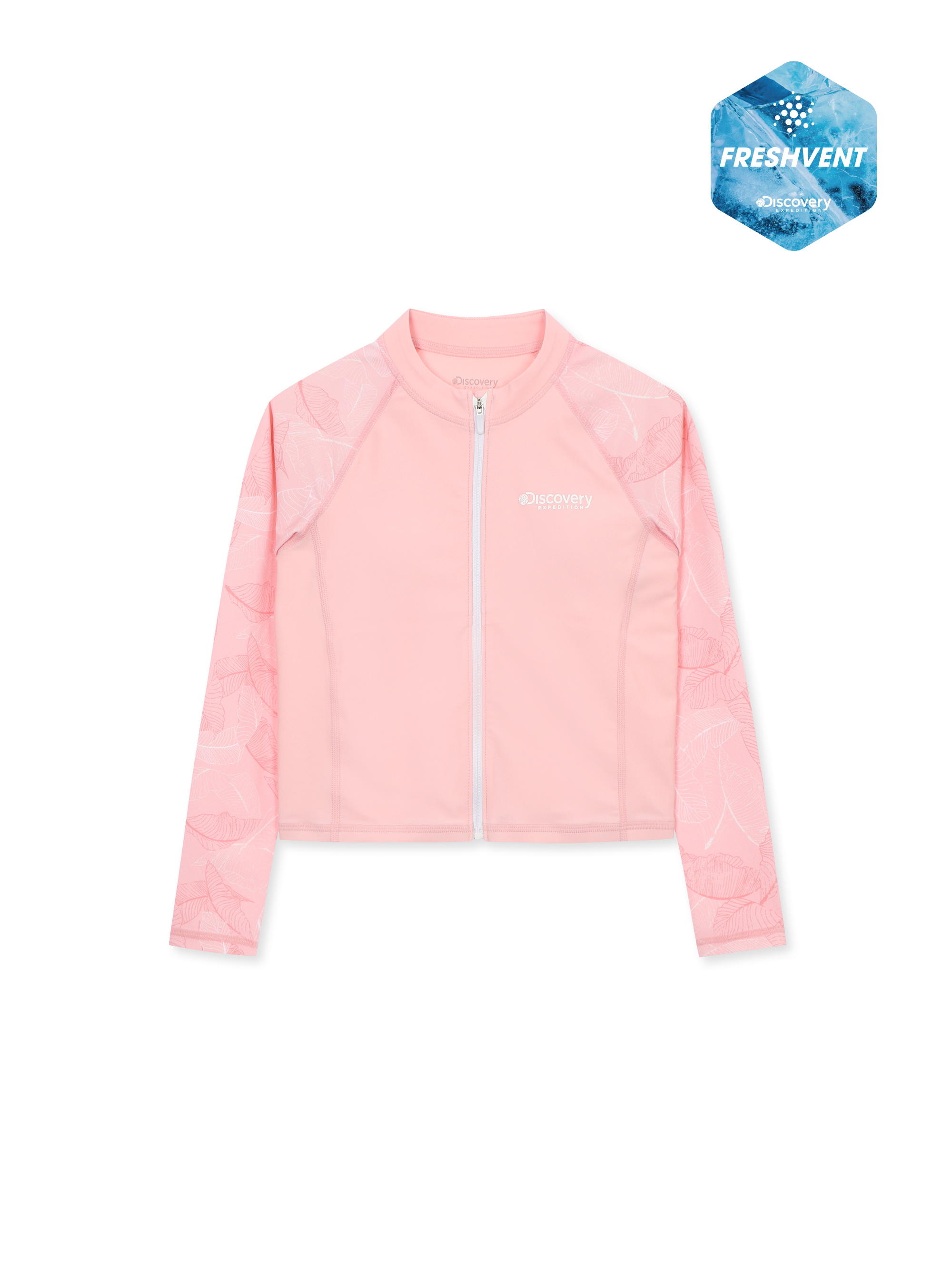 Girls Freshvent Pattern Full Zip Semi Crop Rashguard