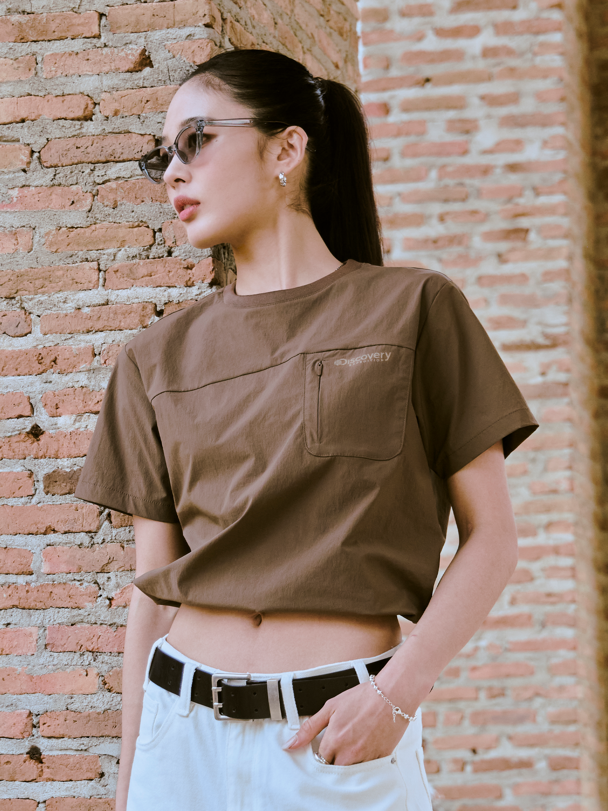 Women's FRESHVENT Woven Chest Pocket Point Short Sleeve T-Shirt
