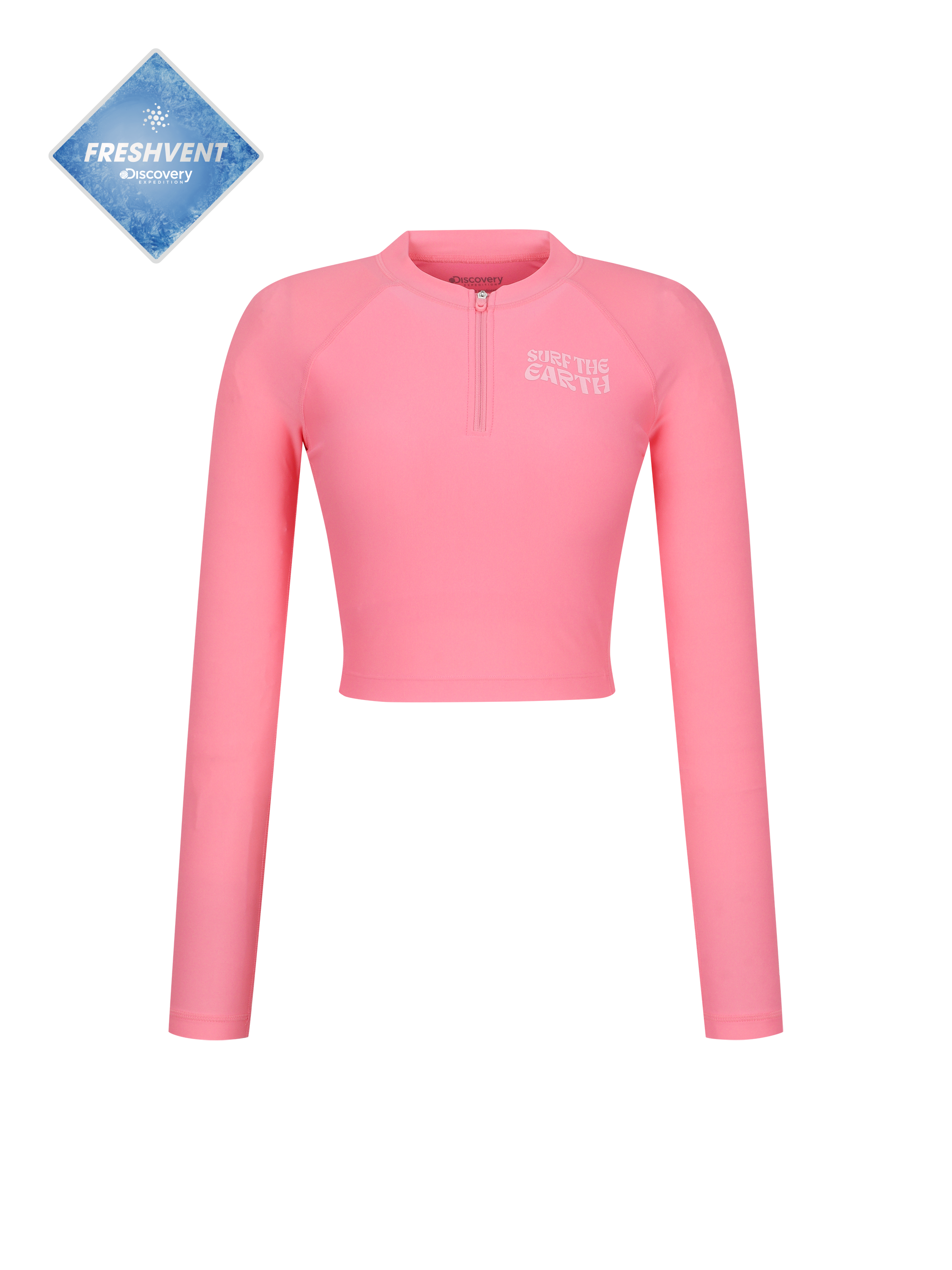 Freshvent Women's Hot Summer Half Zipup Crop Rash Guard