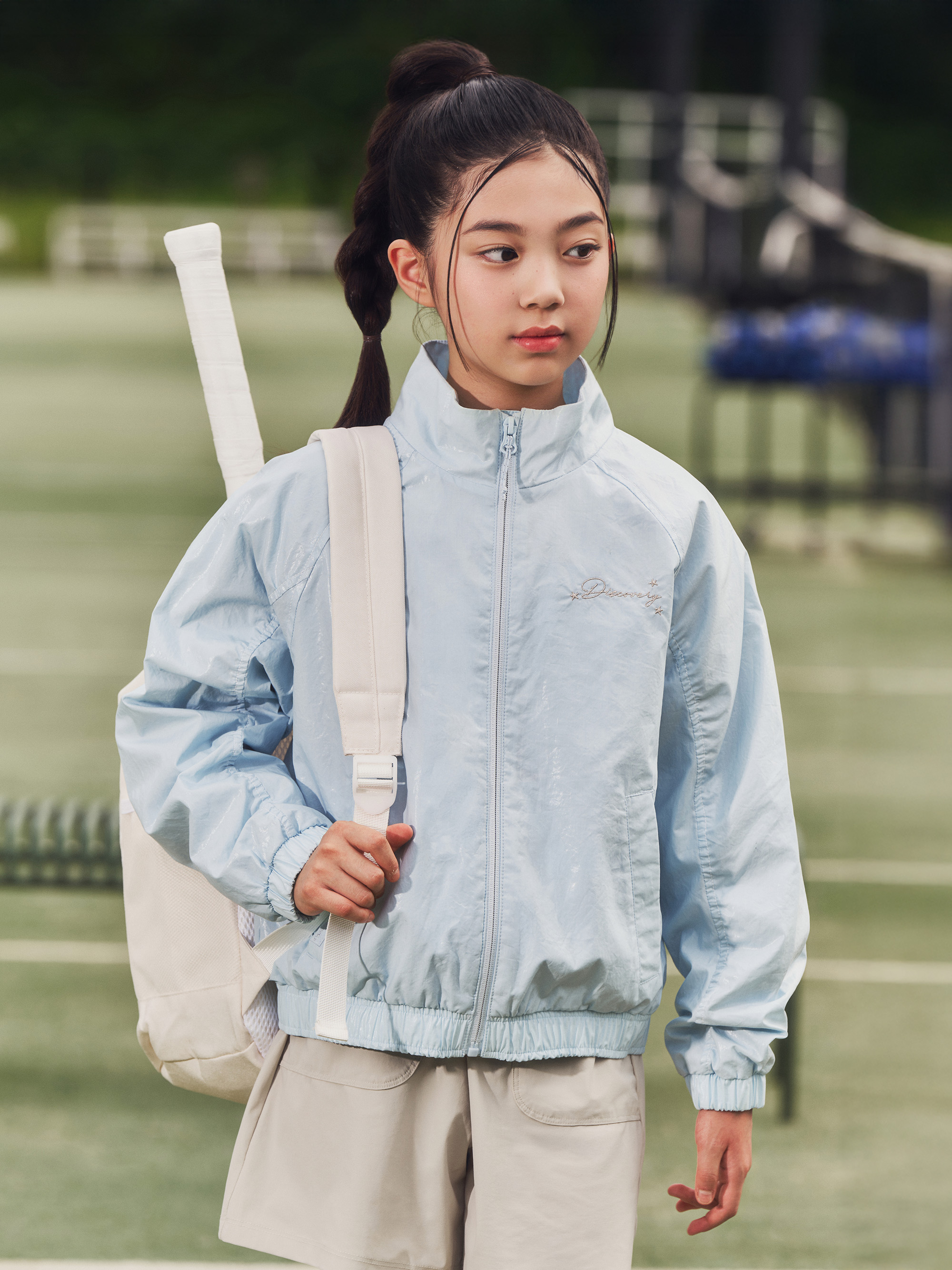 Girl's High Neck Glossy Windbreaker