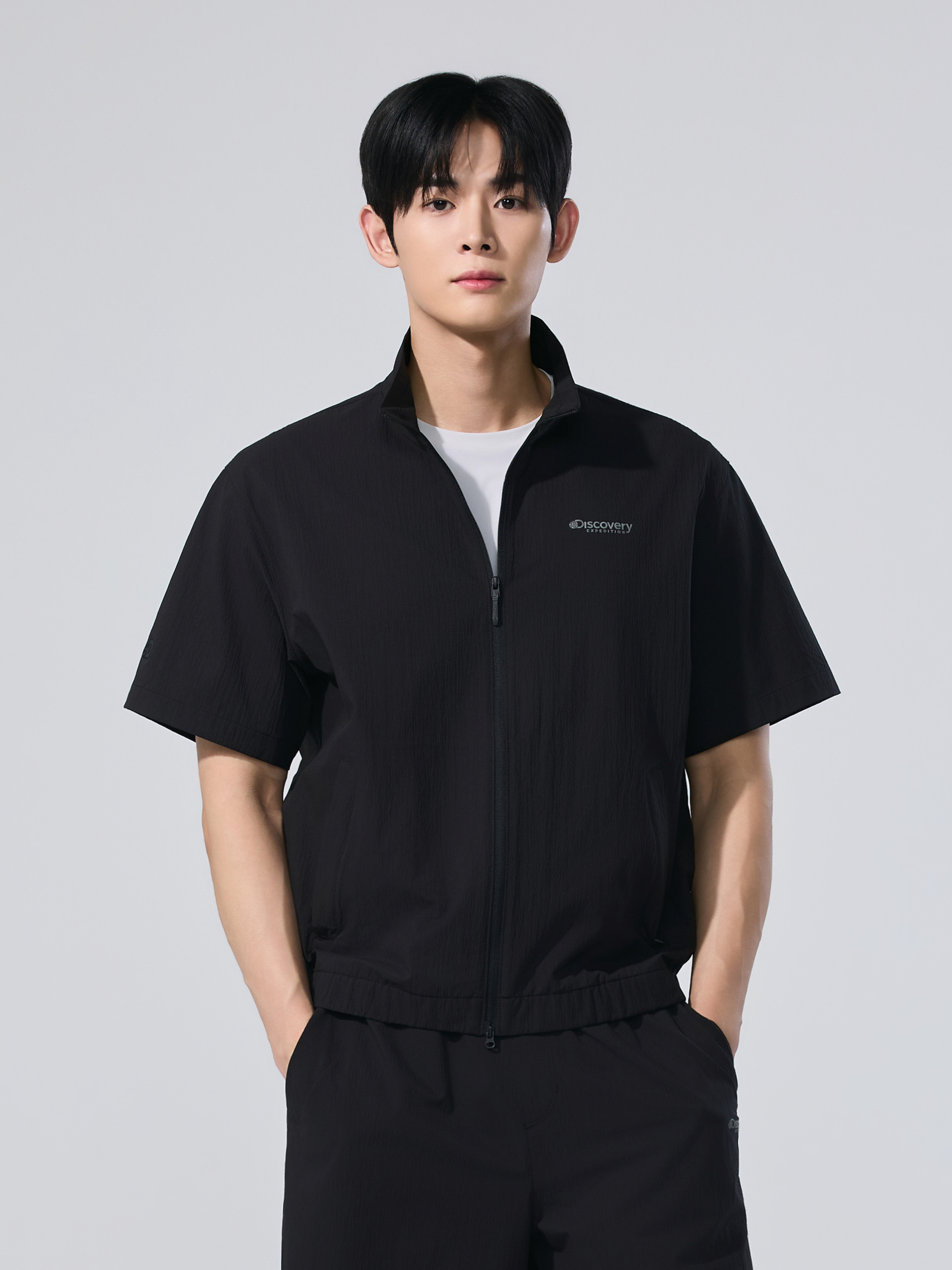 Men's Seersucker High Neck Short Sleeve Jacket