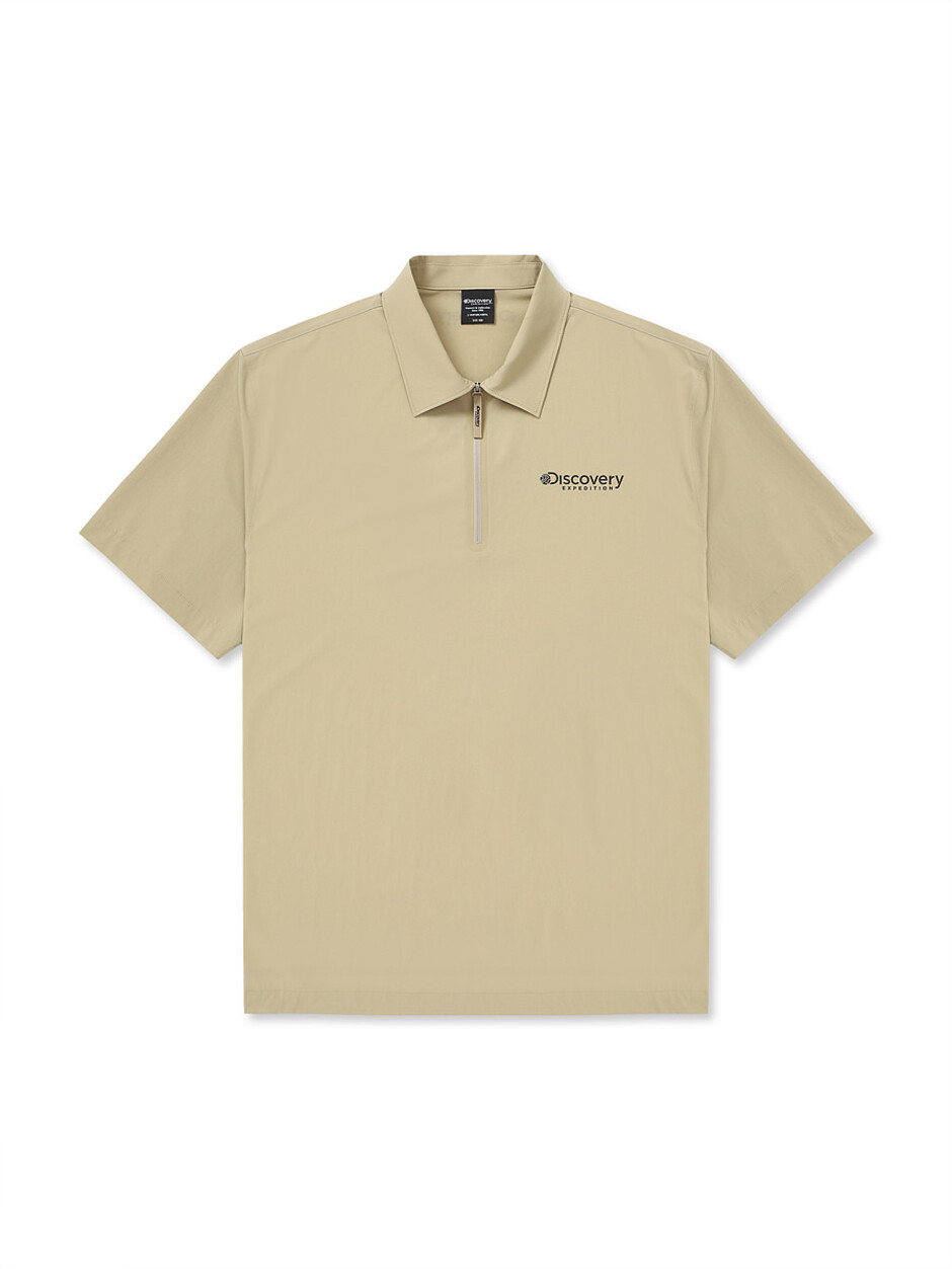 Woven Zip-Up Collar T-Shirts D.Brown