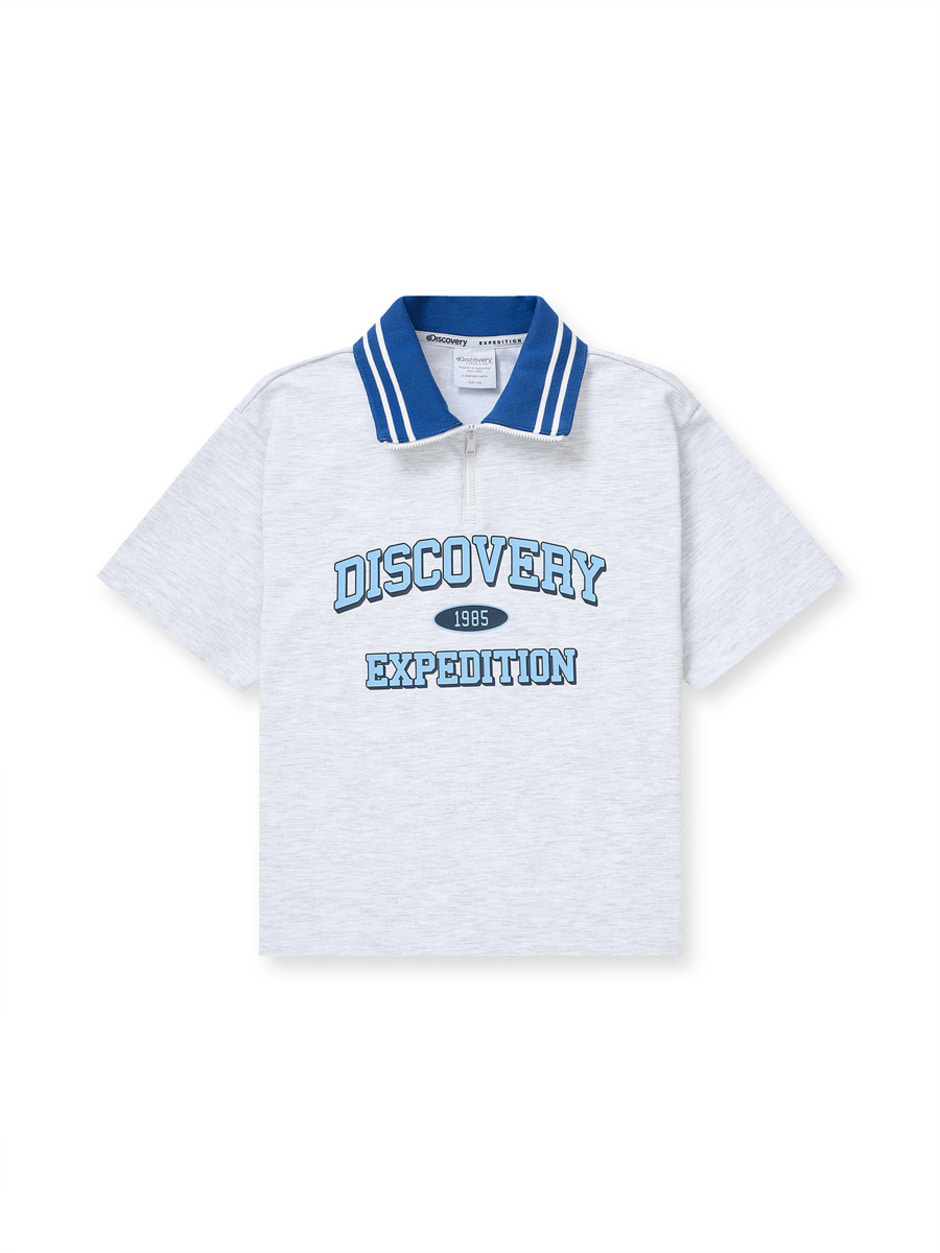 [KIDS] Varsity Logo Point Traning Half Zip-Up T-Shirt L.Melange Grey