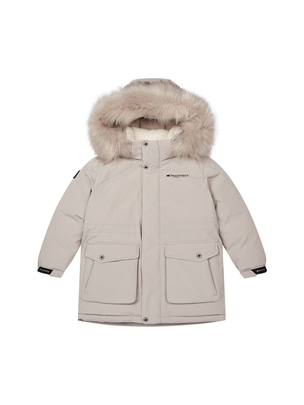 [KIDS] Detachable Eco-Fur Mid Down Jacket L.Beige
