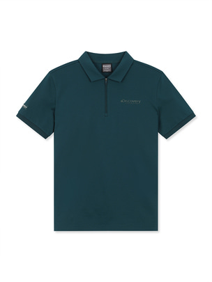 Basic Zip-Up Collar T-Shirts D.Turquoise