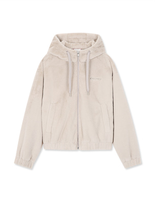 [WMS] Eco-Fur Hood Shorts Jacket L.Beige