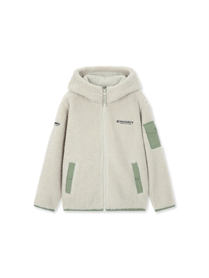 [KIDS] Back Graphic Fleece Hood Jacket Beige