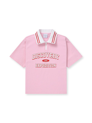 [KIDS] Varsity Logo Point Traning Half Zip-Up T-Shirt Pink