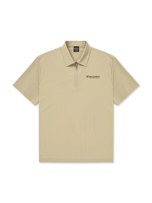Woven Zip-Up Collar T-Shirts D.Brown